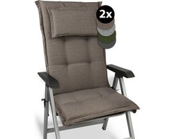 Beautissu HighLux HL – Set van 2 Tuinkussens Hoge Rug Kussen 120x50x7cm – Outdoor Zitkussen voor Tuinstoel Taupe