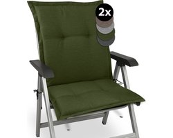 Beautissu HighLux NL – Set van 2 Tuinkussen Lage Rug Kussen 105x50x7cm – Outdoor Zitkussen voor Tuinstoel Donker Groen