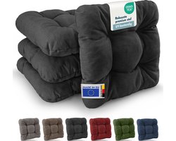 Beautissu HighLux SK – Set van 4 Premium Stoelkussen 35x35 cm Antraciet – Robuust Zitkussen UV-bestendig – 8 cm Dik – Indoor & Outdoor – Tuinkussen Balkon