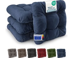 Beautissu HighLux SK – Set van 4 Premium Stoelkussen 40x40 cm Blauw – Robuust Zitkussen UV-bestendig – 8 cm Dik – Indoor & Outdoor – Tuinkussen Balkon