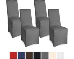 Beautissu Leona - Set van 4 Stoelhoes Stretch 45x90 cm - Antraciet - Oeko-Tex