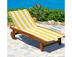 Beautissu Ligbed Handdoek 75x200 cm Cassis – 100% Katoen Handdoek voor Ligstoel met Antislip Kap 15 cm, Hoes voor Zonnebed Tuin, Strand of Zwembad, Zacht en Absorberend, Geel Gestreept