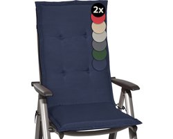 Beautissu Loft HL Set 2 x Tuinkussens Hoge Rug- 120 x 50 cm - Donker Blauw Kussen - Zitkussen UV- Lichtecht Tuinstoelkussen