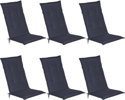 Beautissu Loft HL Set 6 x Tuinkussens Hoge Rug- 120 x 50 cm - Donkerblauw Kussen - Zitkussen UV- Lichtecht Tuinstoelkussen
