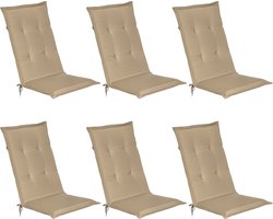 Beautissu Loft HL Set 6 x Tuinkussens Hoge Rug- 120 x 50 cm - Natuur Kussen - Zitkussen UV- Lichtecht Tuinstoelkussen
