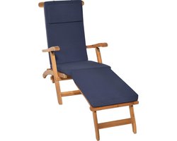 Beautissu LoftLux DC tuinkussen voor deckchair 175 x 45 x 5 cm – ligbedkussen blauw - tuinkussens hoge rug - kussen ligstoel