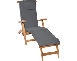 Beautissu LoftLux DC tuinkussen voor deckchair 175 x 45 x 5 cm - ligbedkussen grafiet grijs - tuinkussens hoge rugkussen - ligstoel