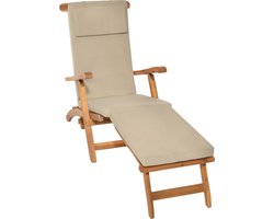 Beautissu LoftLux DC tuinkussen voor deckchair 175 x 45 x 5 cm - ligbedkussen  natuur - tuinkussens hoge rug - kussen ligstoel