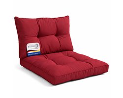 Beautissu Lounge Kussen Set met Zitkussen 50x50 cm & Rugkussen 50x40 cm Rood – Comfortabel Tuinkussen voor Tuinstoelen Rotan Stoelen Tuinmeubelen en Fauteuils – Loungekussens Outdoor – xLuna