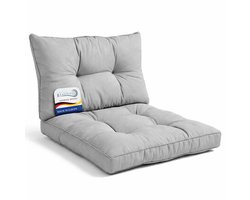 Beautissu Lounge Kussen Set met Zitkussen 70x70 cm & Rugkussen 70x40 cm Lichtgrijs – Comfortabel Tuinkussen voor Tuinstoelen Rotan Stoelen Tuinmeubelen en Fauteuils – Loungekussens Outdoor – xLuna