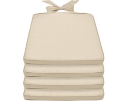 Beautissu Pia – Set van 4 Stoelkussen Buiten 45x40 cm – Creme – Zitkussen met Lint