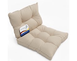 Beautissu Set Loungekussen Outdoor – Zitkussen 60x60 cm & rugkussen 60x40 cm – Weerbestendig Vlekwerend Kussens voor Tuinmeubelen voor Tuinmeubelen Loungekussens Outdoor Zitkussens Nature