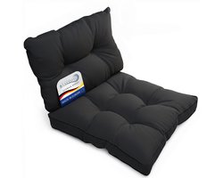 Beautissu Set Loungekussen Outdoor – Zitkussen 70x70 cm & rugkussen 70x40 cm – Weerbestendig Vlekwerend Kussens voor Tuinmeubelen voor Tuinmeubelen Loungekussens Outdoor Zitkussens Antraciet