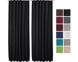 Beautissu Set van 2 Isolerende Gordijnen met Plooiband Amelie TK - Thermische Gordijnen Kant en Klaar Verduisterend 140x245cm Zwart - Koude Bescherming & Warmte Isolerend