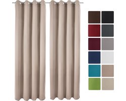 Beautissu Set van 2 Verduisterende Gordijnen met Plooiband Amelie BO - Blackout Gordijnen Kant en Klaar 140x245cm Zand