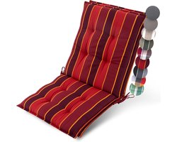 Beautissu Sun-NL – Set van 2 Premium Lage Rugleuning Kussen 100x50 cm UV-bestendig & 8cm Dik Kussen Tuinstoelkussen Antislip Bevestigingsbanden – Stevige Stof Rood Gestreept