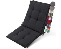 Beautissu Sun-NL – Set van 2 Premium Lage Rugleuning Kussen 100x50 cm - UV-bestendig & 8cm Dik Kussen Tuinstoelkussen Antislip Bevestigingsbanden – Stevige Stof Antraciet Gestreept