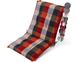 Beautissu Sun-NL – Set van 2 Premium Lage Rugleuning Kussen 100x50 cm - UV-bestendig & 8cm Dik Kussen Tuinstoelkussen Antislip Bevestigingsbanden – Stevige Stof Orange Beige Ruit