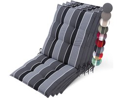 Beautissu Sun-NL – Set van 4 Premium Lage Rugleuning Kussen 100x50 cm - UV-bestendig & 8cm Dik Kussen Tuinstoelkussen Antislip Bevestigingsbanden – Stevige Stof Antraciet Gestreept