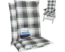 Beautissu Sunny MK – Set van 2 Tuinkussens Hoge Rug 120x50 cm cm met UV-lichtechtheid Comfortabele Tuinstoel Zitkussen Mint Groen geruit
