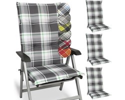Beautissu Sunny MK – Set van 4 Tuinkussens Hoge Rug 120x50 cm met UV-lichtechtheid Comfortabele Tuinstoel Zitkussen Mint Groen geruit