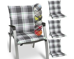 Beautissu Sunny MK – Set van 4 Tuinkussens Lage Rug 100x50 cm met UV-lichtechtheid Comfortabele Tuinstoel Zitkussen Mint Groen geruit