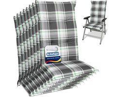 Beautissu Sunny MK – Set van 8 Tuinkussens Hoge Rug 120x50 cm met UV-lichtechtheid Comfortabele Tuinstoel Zitkussen Mint Groen geruit