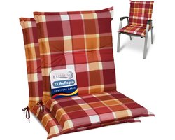 Beautissu Sunny RO – Set van 2 Tuinkussens Lage Rug 100x50 cm met UV-lichtechtheid Comfortabele Tuinstoel Zitkussen Rood geruit