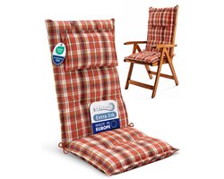 Beautissu Tuinkussen Hoge Rug Zitkussen 120x50cm HighLux HL – Set van 2 Stoelkussens voor Tuinstoelen 7cm dik Oranje-Rood-Groen Geruit – Made in EU