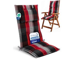 Beautissu Tuinkussen Hoge Rug Zitkussen 120x50cm HighLux HL – Set van 2 Stoelkussens voor Tuinstoelen 7cm dik Zwart-Rood-Wit Geruit – Made in EU