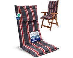 Beautissu Tuinkussen Hoge Rug Zitkussen 120x50cm HighLux HL – Set van 6 Stoelkussens voor Tuinstoelen 7cm dik Grijs-Rood Geruit – Made in EU