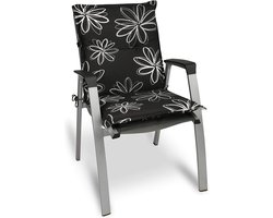 Beautissu Tuinkussen Lage Rug 100 x 50 x 6 cm – Kussen met print – Tuinstoelkussens Zitkussen Tuinstoel – Flores zwart met palmbladeren