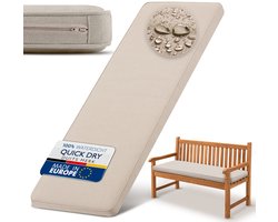 Beautissu Waterdicht Bankkussen Outdoor 180x50 cm – UV-bestendig, Onderhoudsvriendelijk, Wasbaar Tuinbankkussen Zitkussen – 5 cm dik Bankkussen met Afneembare Hoes – Tuinmeubels Kussen Beige QD-BK