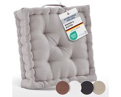 Beautissu Zitkussen Set van 2 Matraskussen 50x50x8 cm - vloerkussen met praktische draaggreep - kussen taupe - Mila