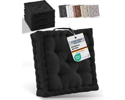 Beautissu Zitkussen Set van 4 Matraskussen 50x50x8 cm - vloerkussen met praktische draaggreep - kussen zwart - Mila