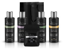 Beauty & Care® Sauna Klassiek M Giftset - Saunageur - Voor Sauna - 4 x 100 ml saunageur en 10 gram menthol kristallen - zwarte flesjes met aluminium klepdop - Luxueus genieten en ontspannen - geeft een heerlijke geur tijdens de saunagang