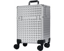 Beauty Koffer Zilver | Beautycase / Beautykoffer / Trolley van aluminium - 8 wielen - Kapper Koffer - Tattoo Koffer - Nagel Koffer - Make-up Koffer