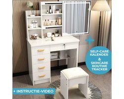 Beauty of vanity make up tafel met spiegel en verlichting - Makeup tafel - Kaptafel met spiegel - 3 kleuren verlichting - Make up tafel met spiegel en lampen - Make up tafel voor meisjes