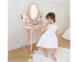 Beauty Set van Hout met Schmink Accessoires, Föhn & Sieradendoos – Speelgoed Schminkt tafel voor Meisjes – Rollenspel Cadeau – 60x30x90 cm Novihome