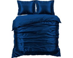 Beauty Silk Dekbedovertrek - 200x200/220 - Glans Satijn - Navy