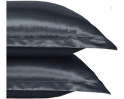 Beauty Silk - Kussenslopen - 60x70 - 2 stuks - Glans Satijn - Antraciet