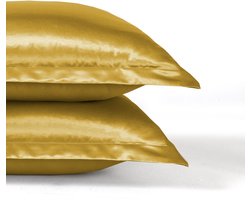 Beauty Silk - Kussenslopen - 60x70 - 2 stuks - Glans Satijn - Goud