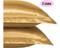 Beauty Silk - Kussenslopen - 60x70 - 2 stuks - Glans Satijn - Goud