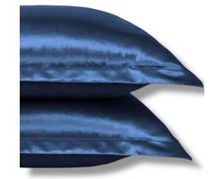 Beauty Silk - Kussenslopen - 60x70 - 2 stuks - Glans Satijn - Navy