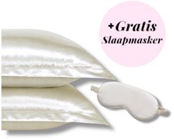Beauty Silk - Kussenslopen - 60x70 - 2 stuks + Gratis Slaapmasker - Glans Satijn - Ecru