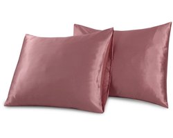 Beauty Silk - Kussenslopen - 60x70 - 2 stuks + Gratis Slaapmasker- Glans Satijn - Flamingo Roze