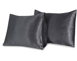 Beauty Silk - Satijnen Kussenslopen - Set van 2 stuks - 60 x 70 cm - Antraciet - Glans Satijn