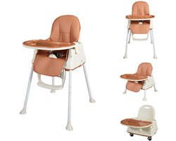 Bebies First 2 in 1 Kinderstoel – Baby / Peuterkinderstoel met Wieltjes en Afneembaar Eetblad - Bruin