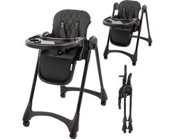 Bebies First Inklapbare Kinderstoel/ Peuterstoel – Compact Inklapbaar & meerdere Standen – Inclusief 5-puntsgordel & Afneembaar Eetblad - Zwart