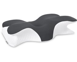 BeBlooming Vlinderkussen - Ergonomisch Hoofdkussen voor Nekklachten - Anti Snurk Kussen - Traagschuim - voor Zij- en Rugliggers - Grijs